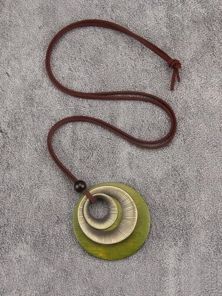 

Minimalist Spiral Alloy Pendant Necklace With Leather Cord For Women Unisex