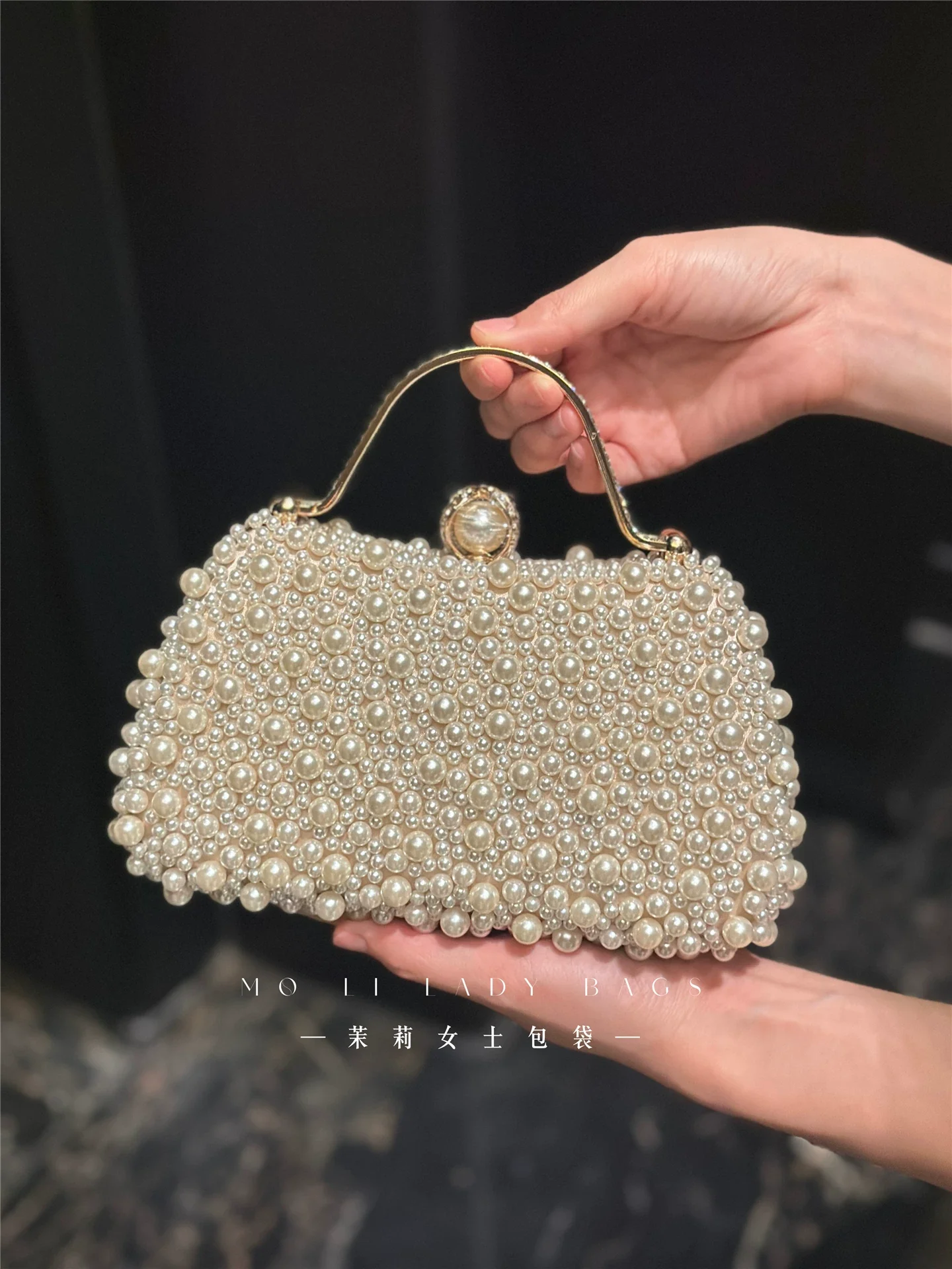 

Luxury Pearl Beading Women Handbag Fashion Beads Beaded Clutch Purse For Wedding Party Exquisite Evening Bag Female Shoulder Bag