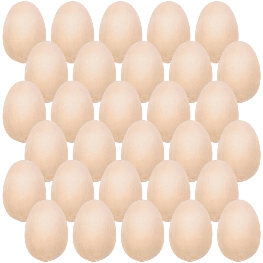 

50 Pcs Imitation Eggs Tart Pans Unfinished Wood Ornaments Easter Blank Fake Chicken Crafts Supplies for Kids Wooden