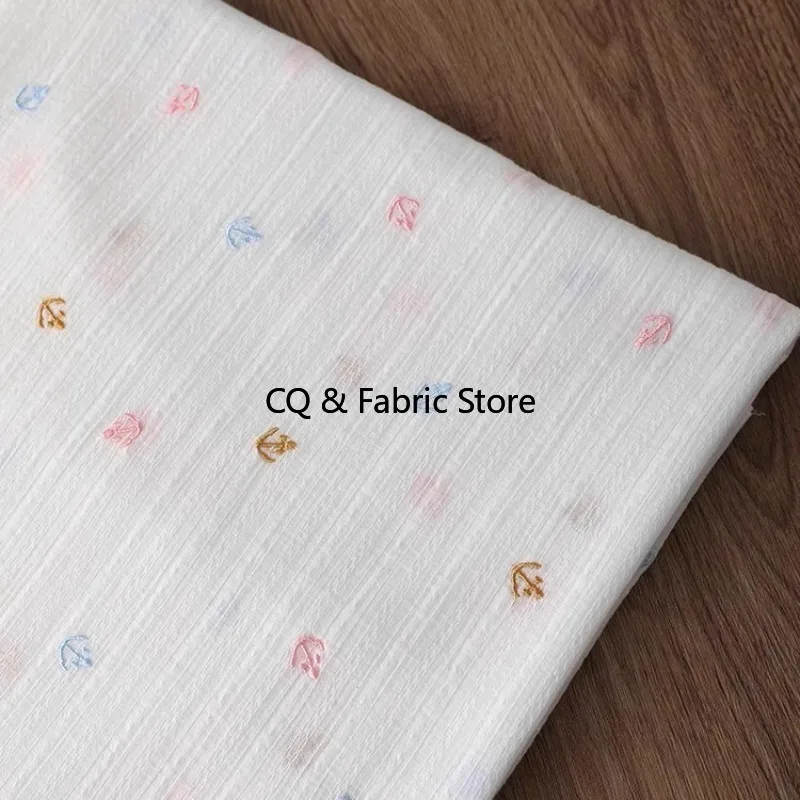 Summer Spring Thin White Embroidered Cotton Fabric For Pajamas Homewear Kids Clothing Diy Cloth By The Meter