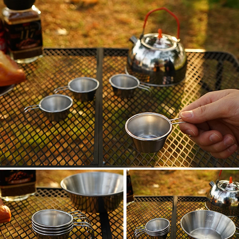 

4 Mini Stainless Steel Tumblers Portable Mesh Bag Foldable H Outdoor Water Cup Picnic BBQ Safe Kitchen Bar