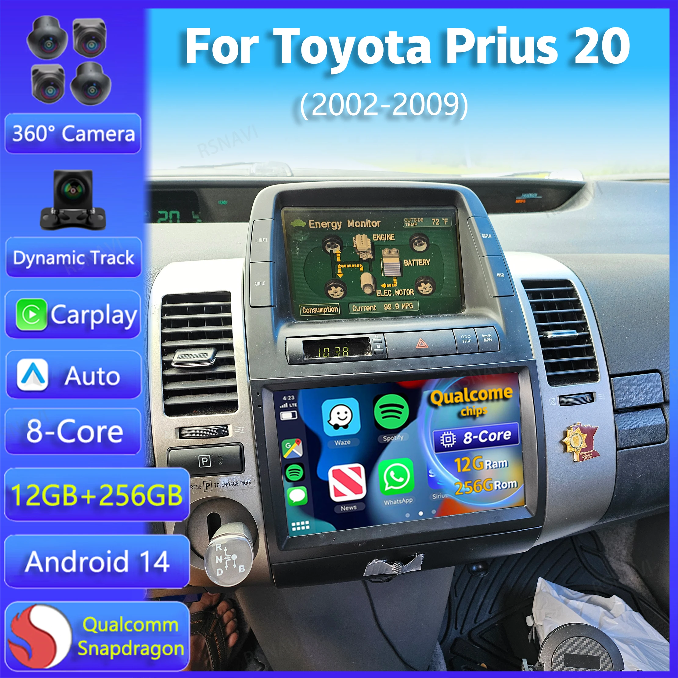 Android14 Carplay Auto For Toyota Prius 20 2002 2003 2004 2005 2006 2007 2008 2009 Multimedia Car Radio Player Video WIFI+4G DSP