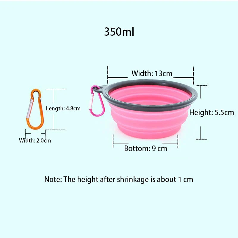 350/1000ml 대형 접이식 개 애완 동물 접이식 실리콘 그릇 야외 여행 휴대용 강아지 식품 용기 피더 접시 그릇