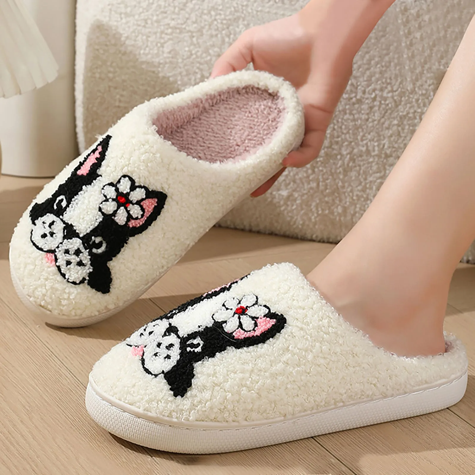 Couples Winter Fashion Dog Pattern Cotton Slippers For Men And Women The Same Comfortable Home Bedroom Soft Warm Slippers