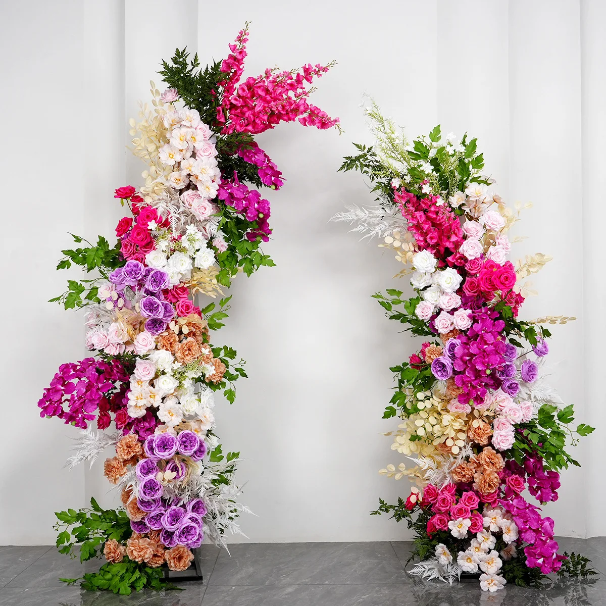 

Uflower Colorful Rose Greenery Horn Arch Flower Row Wedding Backdrop Stage Decor Artificial flower Event Prop Floral Arrangement