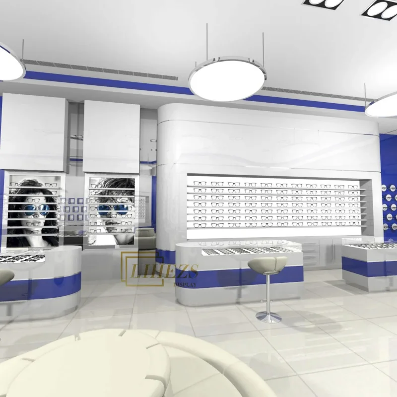 custom.Best Shop Modern Furniture Optical Showroom Cabinet Wall Mounted Eyewear Glasses Display Stand Interior view 5