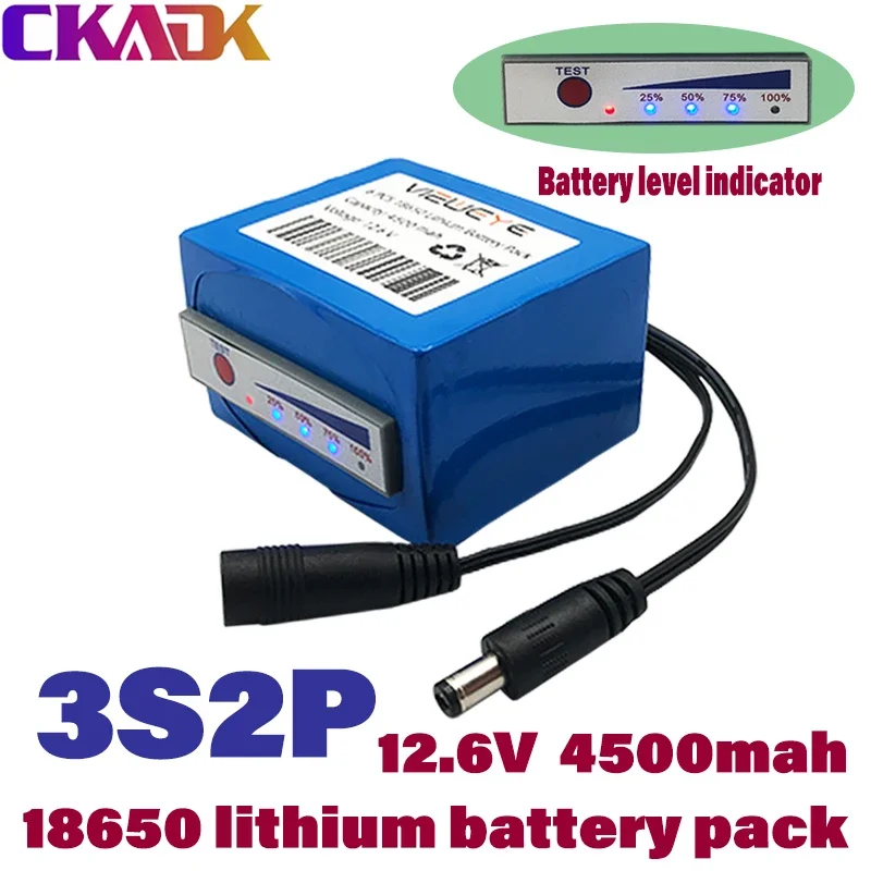 11.1v/12.6v  18650 Lithium Battery Pack 3s2p 12v  4500mAh Fish Detector Underwater Fishing Camera Indicator Portable Source