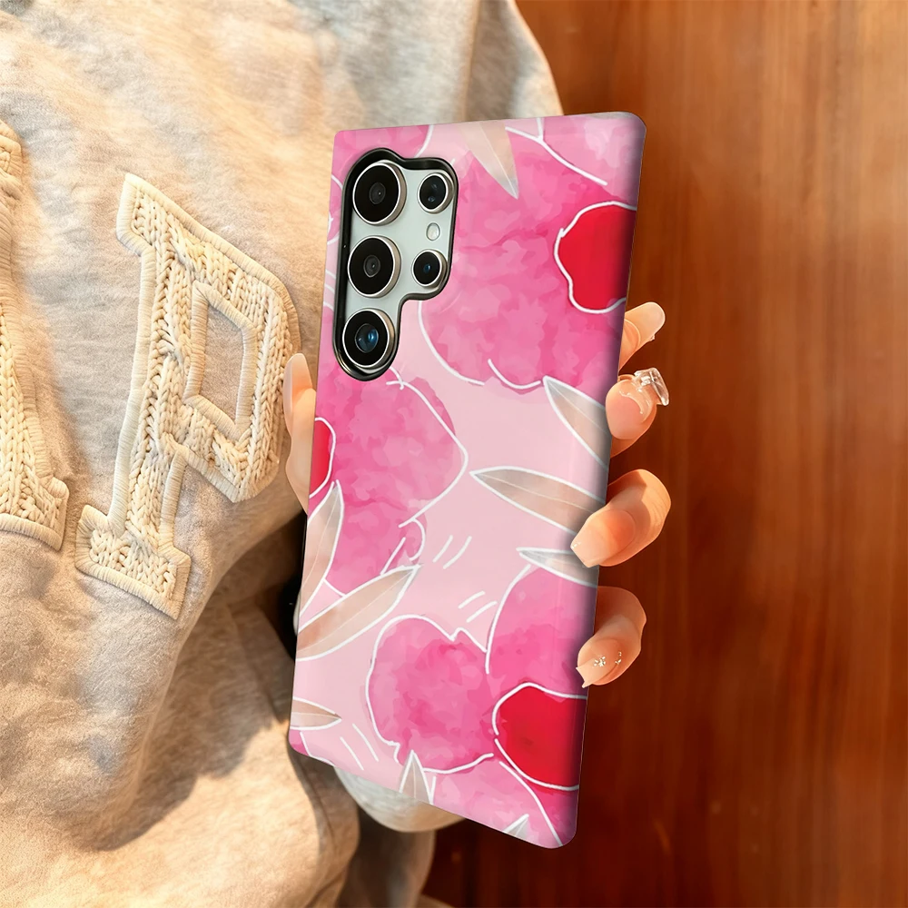 Funda de teléfono con flores de acuarela rosa para Samsung Galaxy S25 Ultra S24 S23 Ultra Plus, funda trasera de doble capa a prueba de golpes