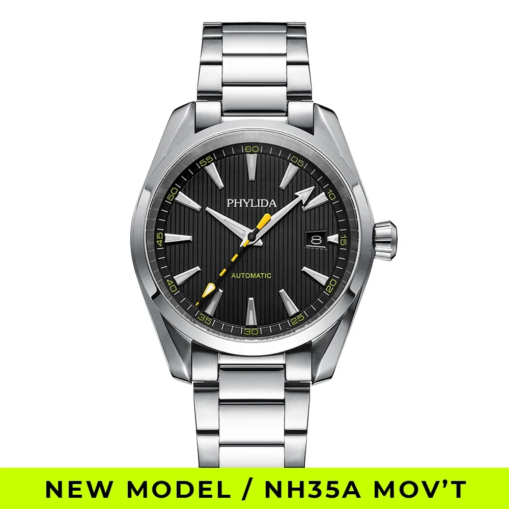 Phylida 40mm nh35a relógio automático masculino moda clássico relógio de pulso mecânico aço inoxidável aqua 15000 gauss