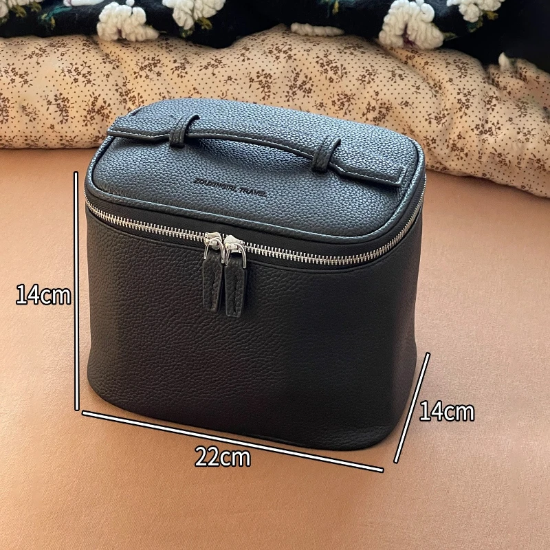 Cowhide Toolbox Cosmetic Bag Portable Large Capacity Go Out Professional Travel Business Travel Portable Cosmetic Case Storage