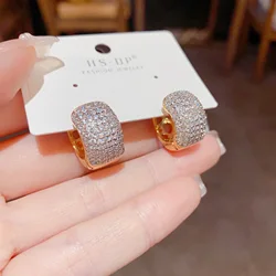 Japan and South Korea Exquisite Simple Exquisite High Grade Micro Inlaid Circles Fashionable and Unique Design Earrings