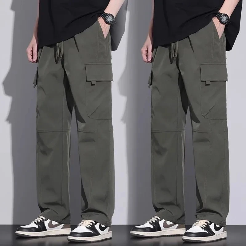 بنطلون رياضي صيفي مرن للرجال متعدد الجيوب مقاوم للاهتراء بساق مستقيمة وطويلة بنطلون عمل متين