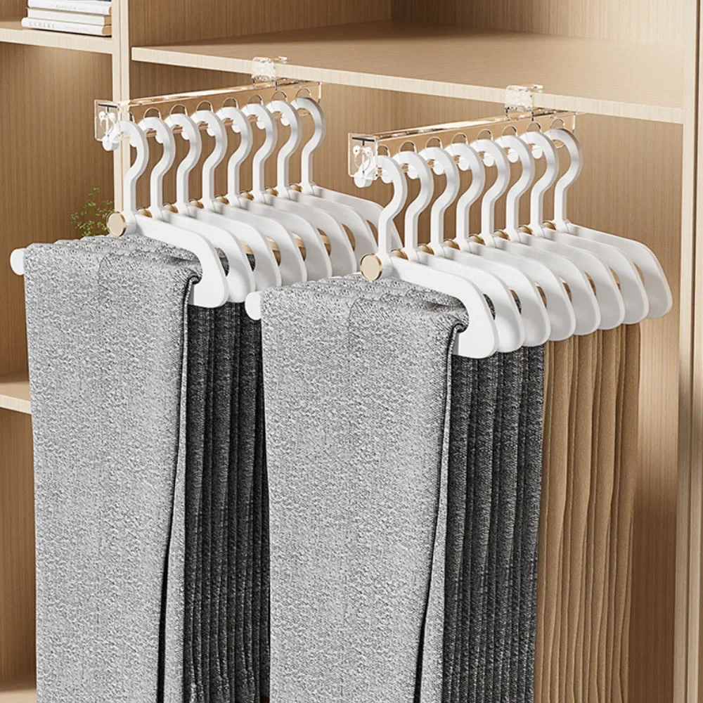 2024 Wardrobe Hang Telescopic Slide Rail Clothes Pants Hanger Heavy-duty Bracket Hook Pull Out Retractable Cabinet Sliding Rack