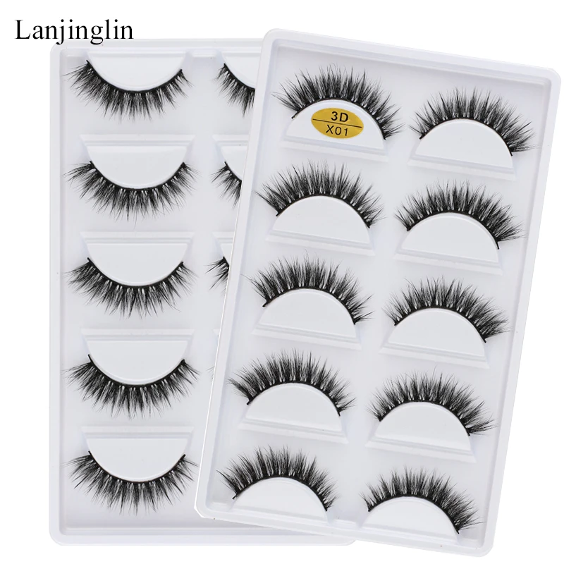 Lanjinglin Faux Cils 5 Pairs 3D Nerz Wimpern Natürliche Lange Wispy Falsche Wimpern Handgemachte Make-Up Verlängerung Faux Cils maquiagem