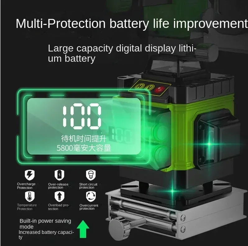 12/16 lijnen 4D/3D-laserniveau 3 °   Kruislijnlaser Groene straallijnen Multifunctioneel en afstandsbediening met Li-ionbatterij