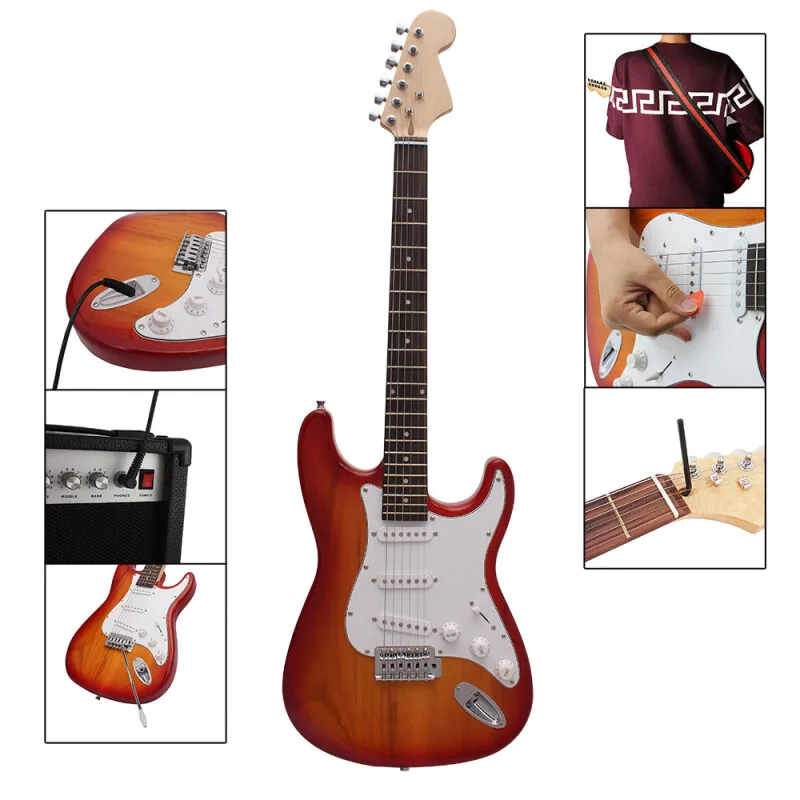 Guitar Single Shake ST Electric Guitar Set Student Rock Plucked Instrument Guitar G Wood Grain Color
