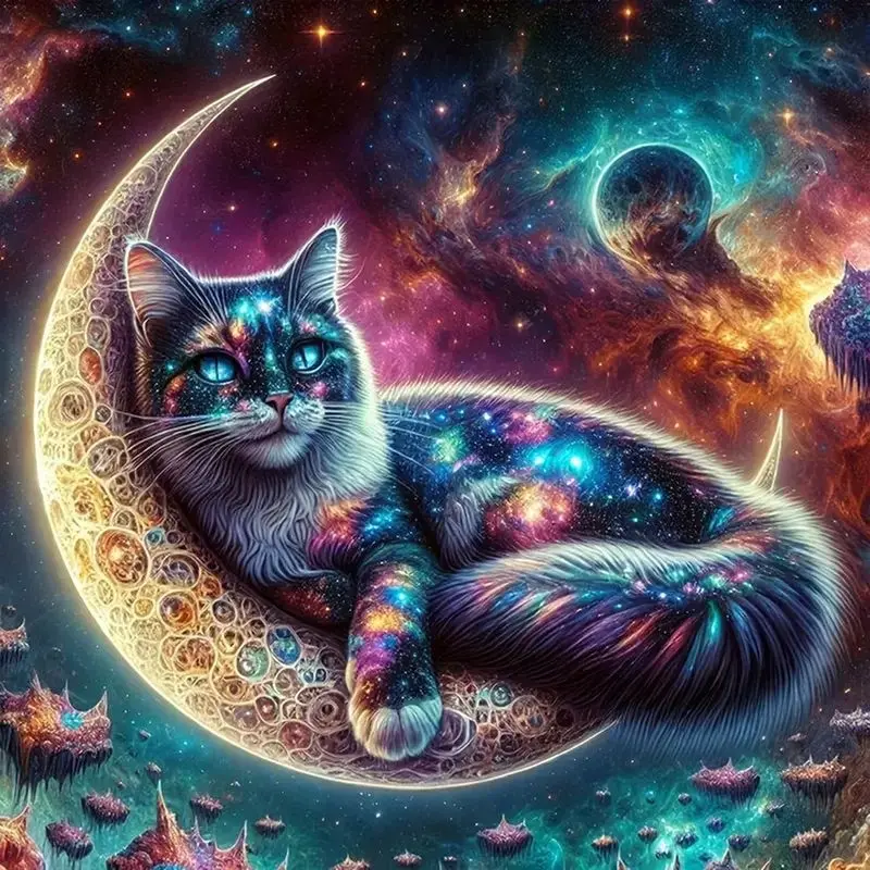 

CHENISTORY DIY 5D Diamond Painting Full Square/Round Moon Cat Diamond Embroidery Kit Mosaic Animal Creative Hobbies