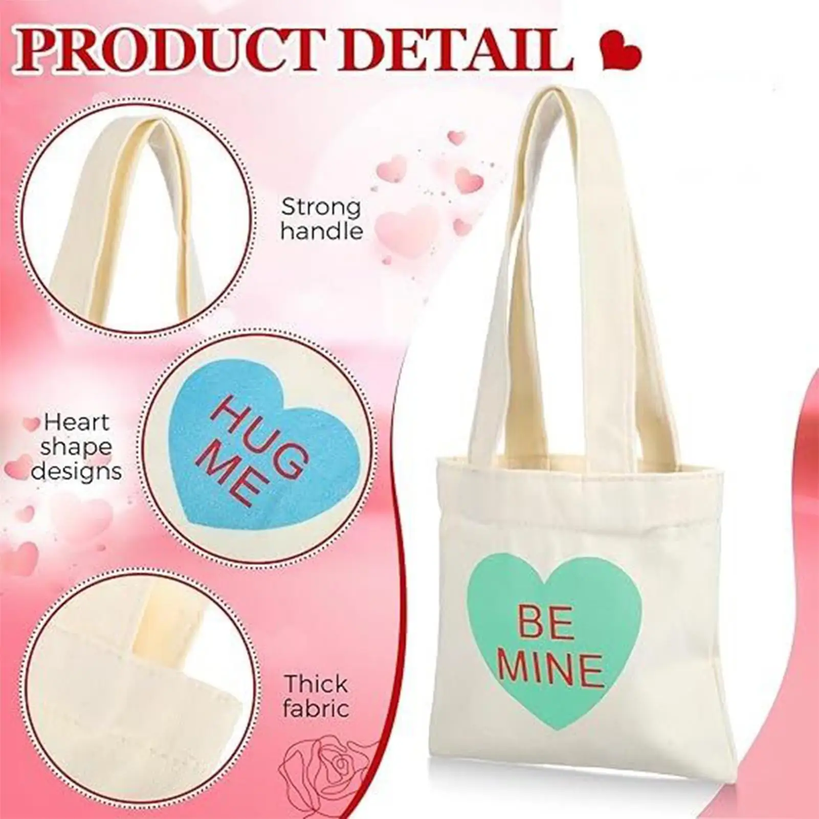 

Набор из 6 холщовых сумок-тоут с сердечками для разговоров на День святого Валентина, мини-сумки из холста в форме сердца для девочек, женщин, жен, подруг