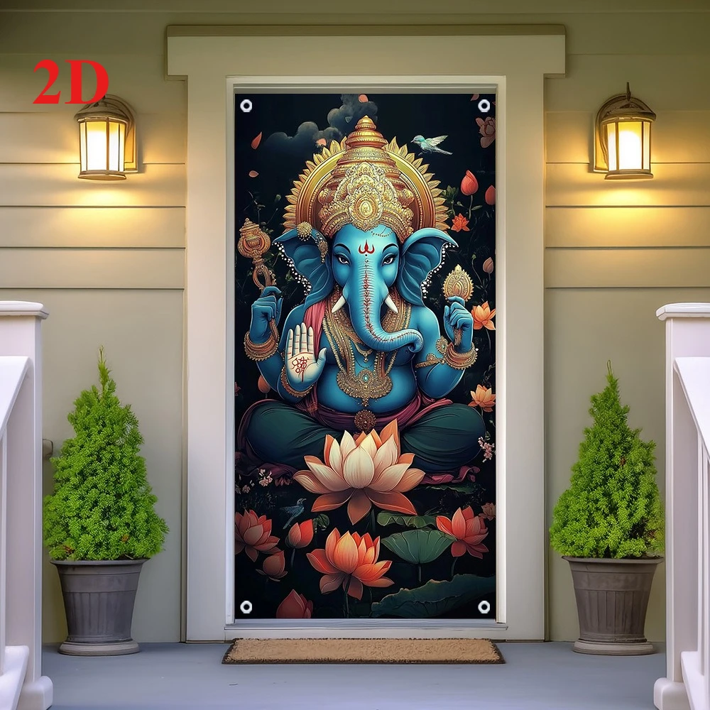 2D flat, Elephant Head Hindu door curtain, suitable for lotus and auspicious decorative door curtains