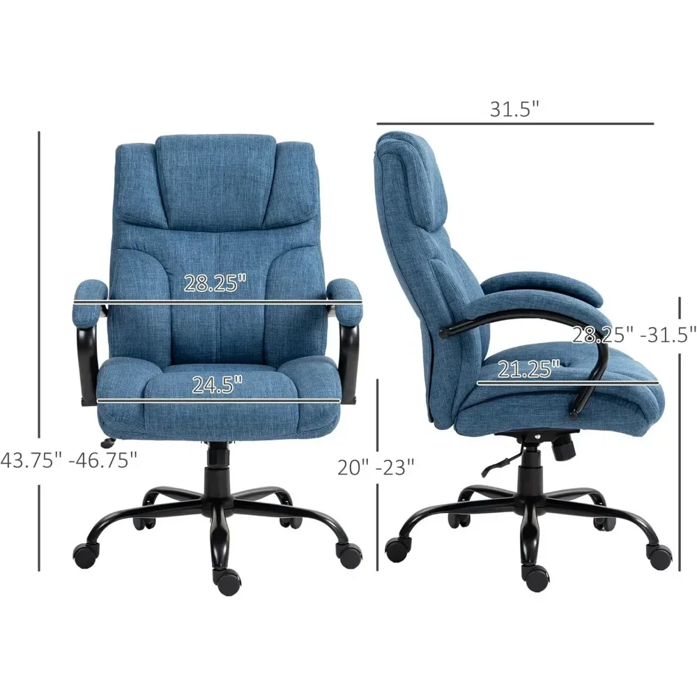 Silla de oficina grande y alta con asiento ancho, silla ejecutiva para ordenador con altura ajustable, ruedas giratorias y acabado de lino, 500 libras