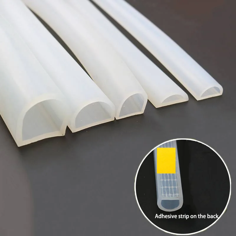 1-5M D Shape Silicone Rubber Sealing Strip Semi Circle Hollow High Temperature Self Adhesive Door Window Sound Insulating Strip