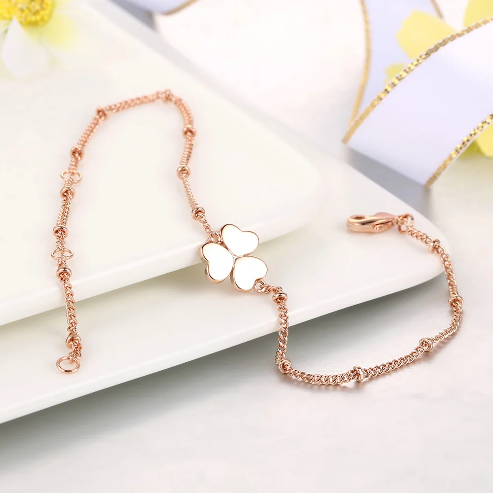 Heart Clover Charming Bracelet Rose Gold Color Jewelry Party Wedding Gift For Women Top Quality H142