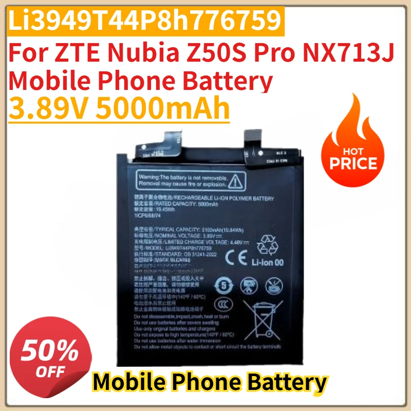 

New Li3949T44P8h776759 Mobile Phone Battery 3.89V 5000mAh for ZTE Nubia Z50S Pro NX713J Mobile Phone Battery+Tools