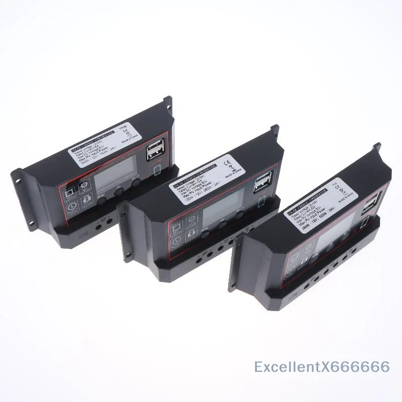 12V 24V Auto Solar Charge Controller 10A 20A 30A with LCD Display Dual USB 5V Output for Travel RV Solar Battery Charging
