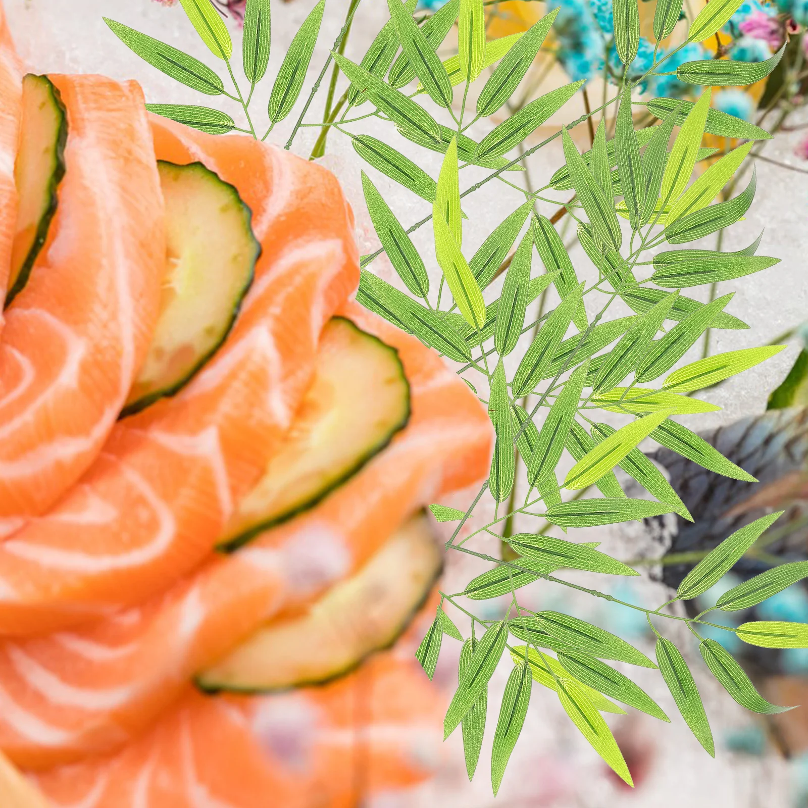 

10Pcs Artificial Bamboo Leaf Sushi Plate Decor Seafood Serving Tray Food Photography Props Bamboo Leaves Decor