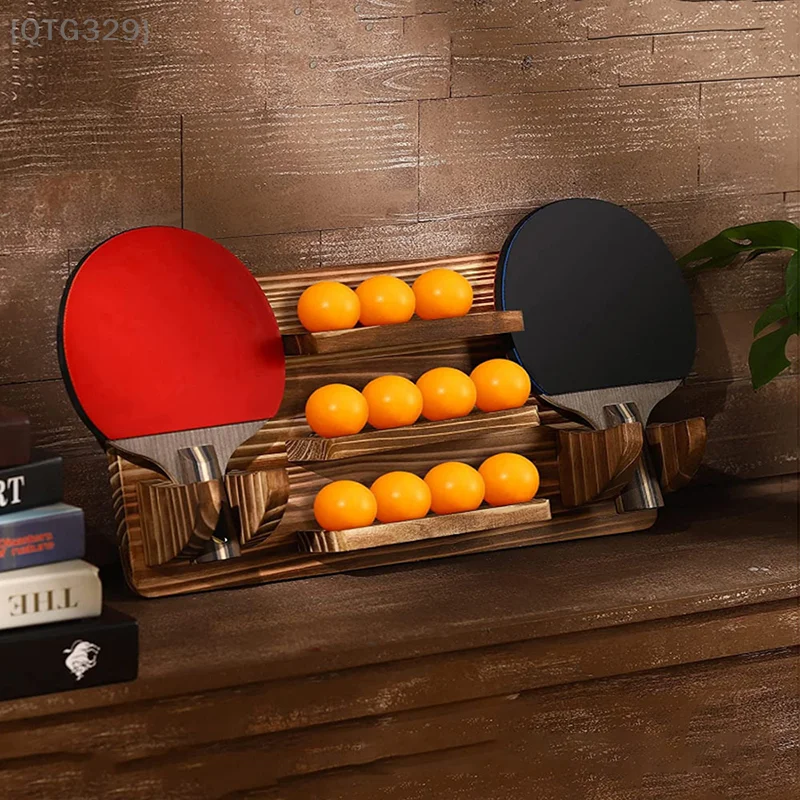 

【O】Ping Pong Paddle Holder Wall Mounted, Table Tennis Racket Display For 6 Paddles & 12 Balls Storage