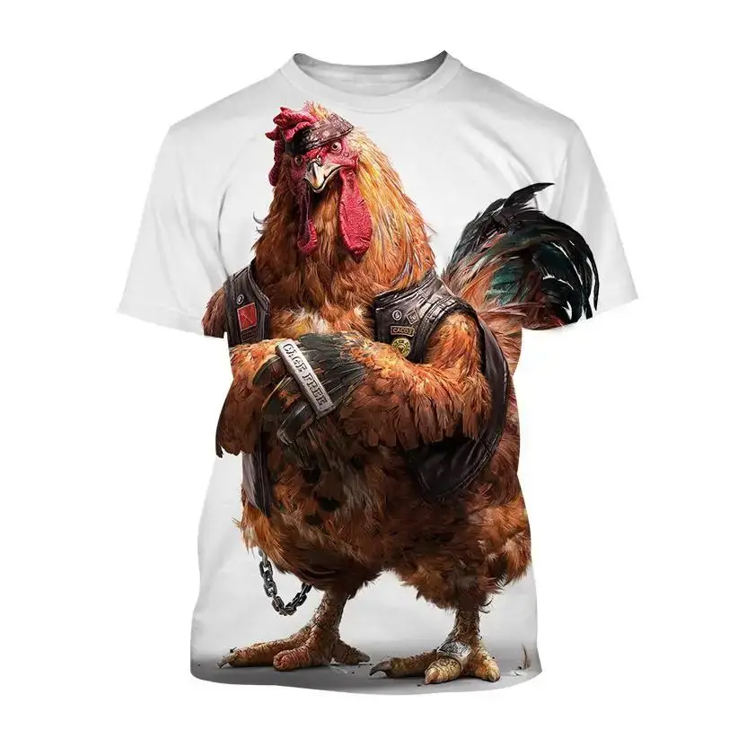 Summer Men 3d Printed Rooster Fun Funny Funny Graphic T-Shirt Casual Fashion Loose High Quality O Collar Short Sleeve 6xl