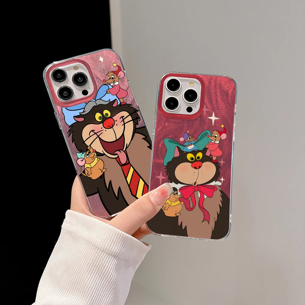 Cute Disneies Lucifer Cat Phone Case for iPhone 16 15 14 Plus 13 12 11 Pro Max X Xs XR 8 7 Feather Texture Hard Cover Funda