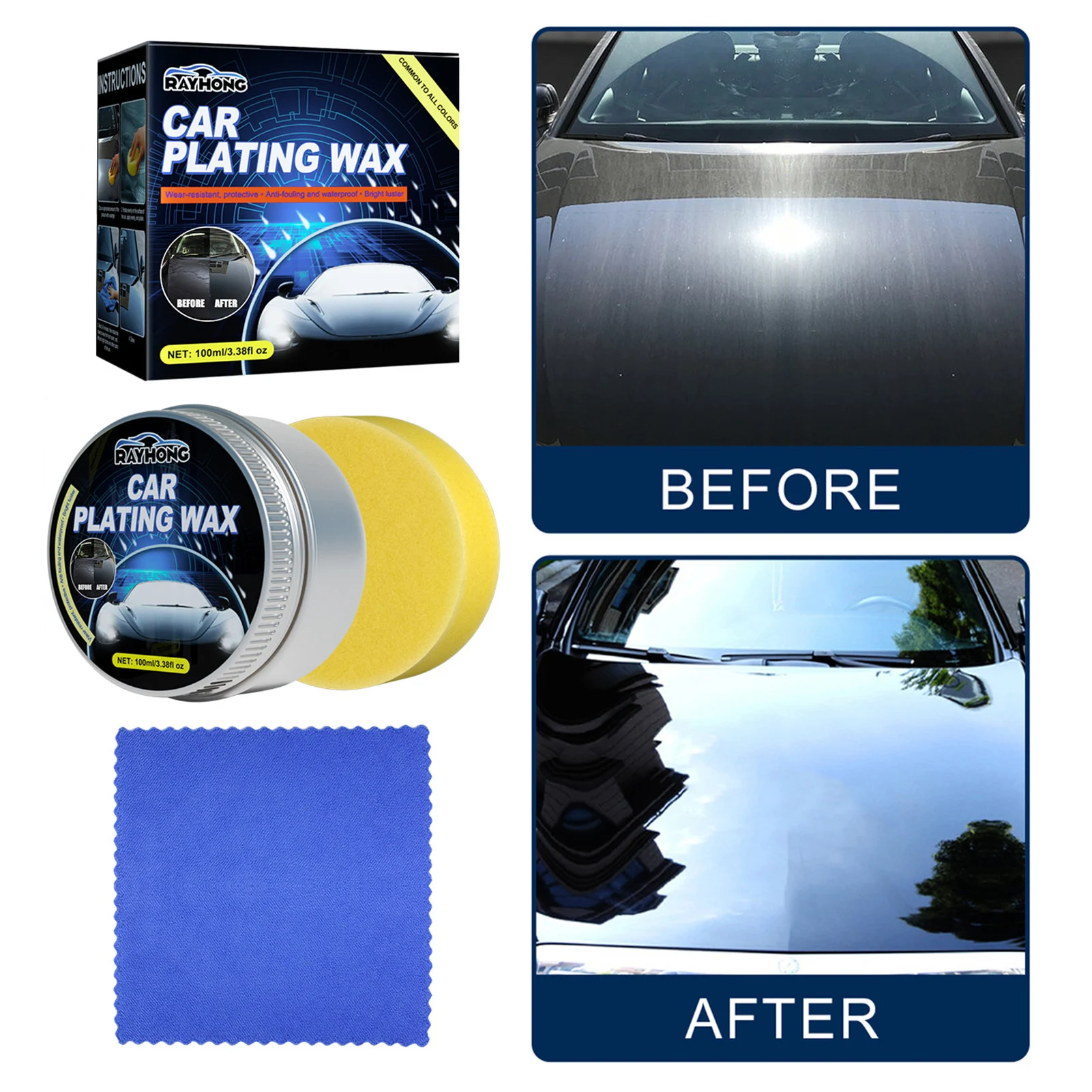 Car Solid Wax Waterproof And A nti-fouling Maintenance Car Paint Scratch Repair Plated Crystal Wax Coating Paint Care Polishg