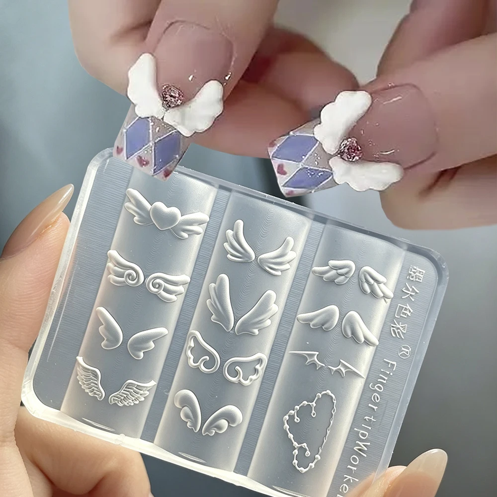 3D Angel Wing Silicone Nail Mold Multi-Style Angel Devil Wings Soft Nail Carving Template Reusable DIY Manicure Charms Molds TR1