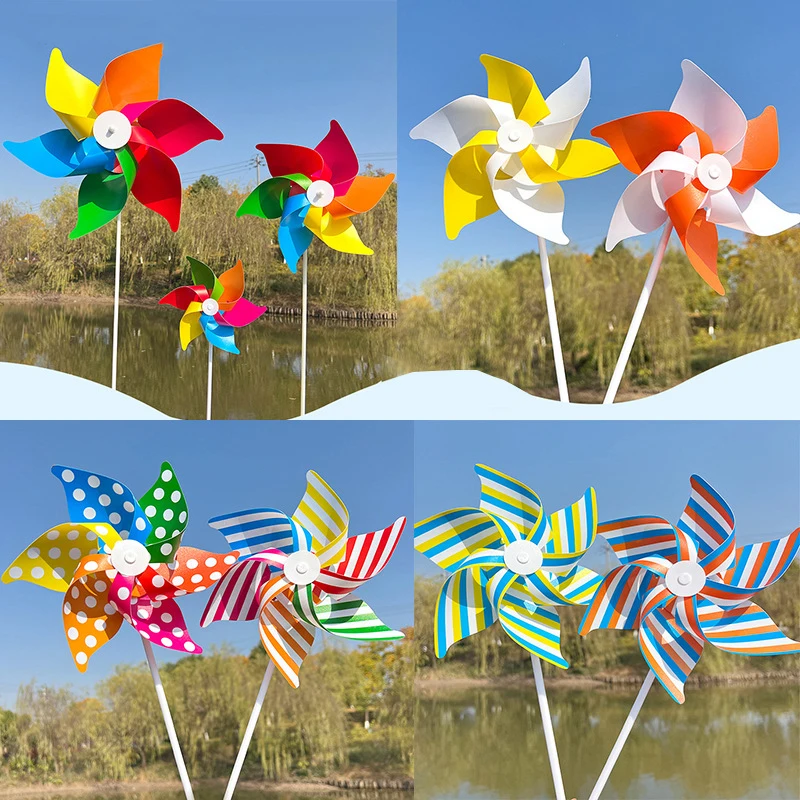 

22CM Six-leaf Stripes Solid Color Small Plastic Hand-held Windmills Garden Plant Flower Repellent Windmill Outdoor Decoration