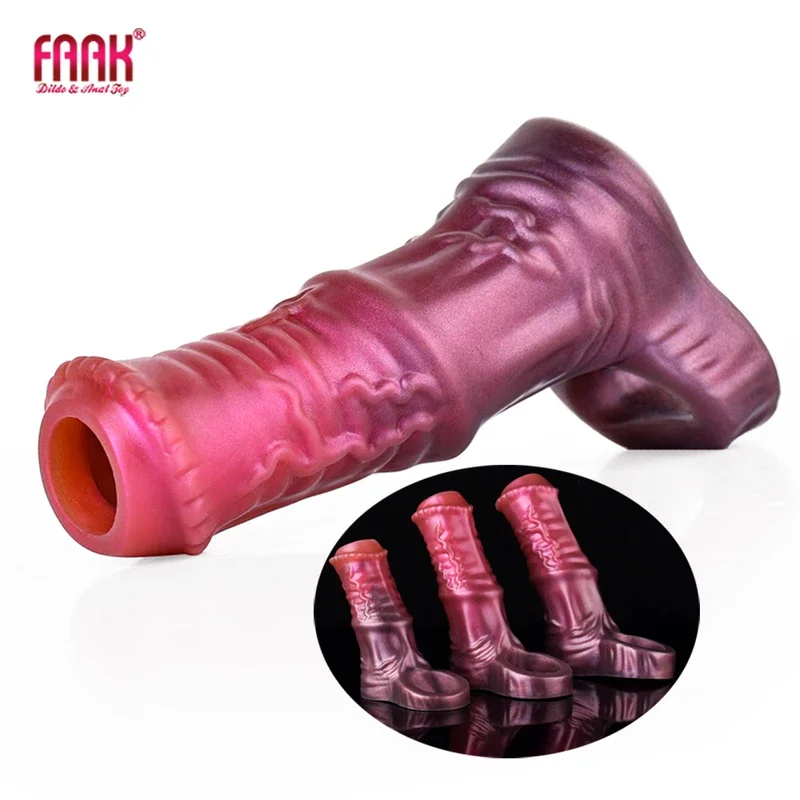 Faak male penis enlargement sleeve delay ejection toys intimate goods sex shop for men 18 silicone ribbed sheath