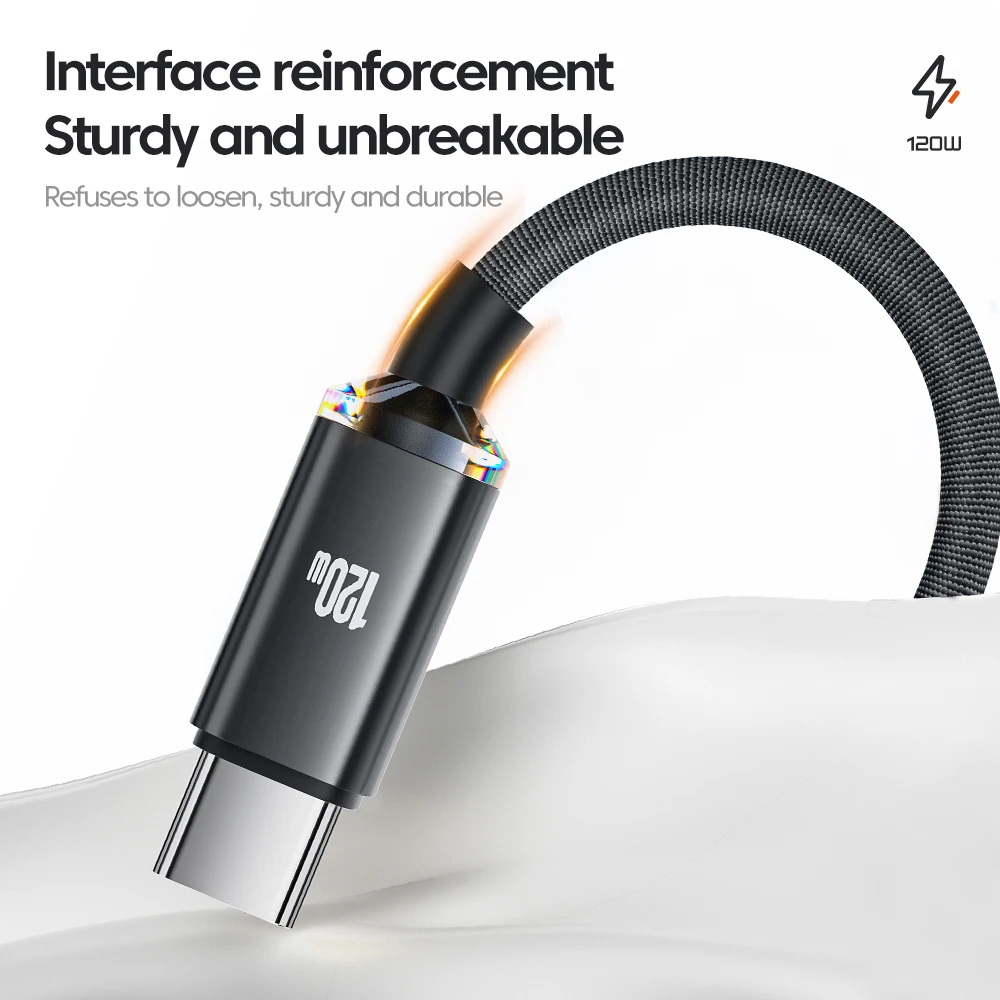 Type C USB QC3.0 Data Cable 120W USB to Type C Fast Charging Cable For Samsung Xiaomi Huawei Mobile Phone USB PD Charging Cable