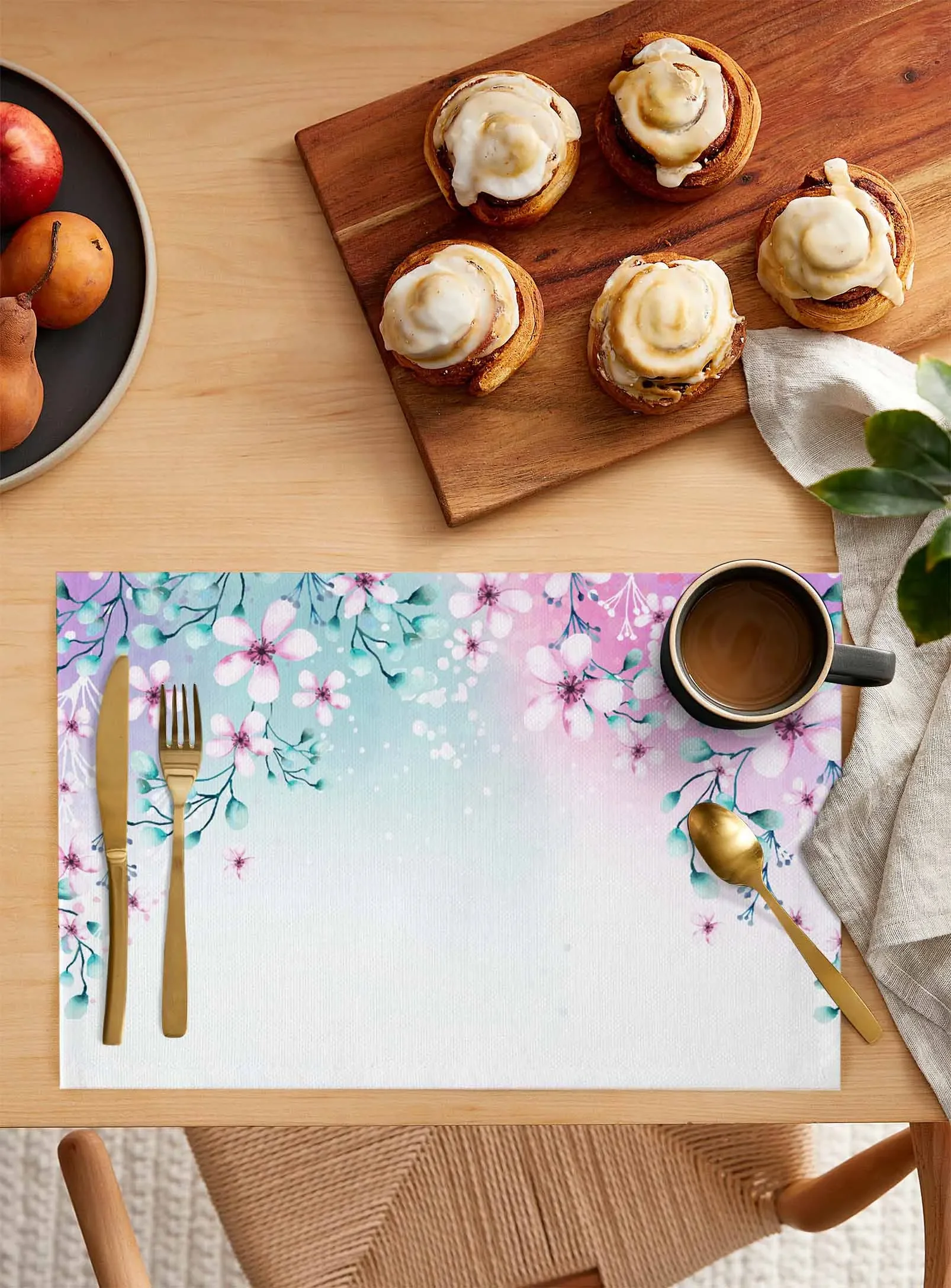 Plants Flowers Watercolor Table Mat Wedding Holiday Party Dining Table Placemat Kitchen Accessories Table Napkin