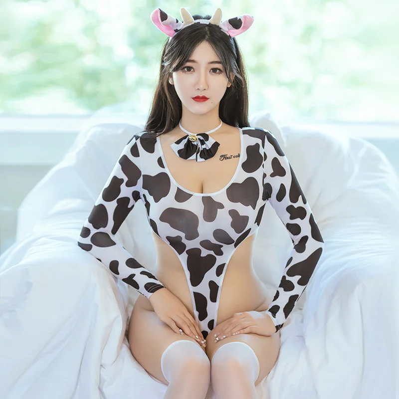 Hot Sexy Cow Cosplay Bodysuit for Women Jumpsuit Kawaii Girls Swimsuit Erotic Lingerie One Piece Bikini Outfit Sex Porn Costumes