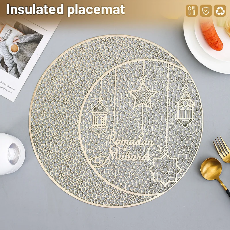

Round Hollowed-Out Placemat Eid Al-Fitr Tableware Heat-Resistant Set Woven Moon Pattern Table Mat Holiday Commemorative Reusable