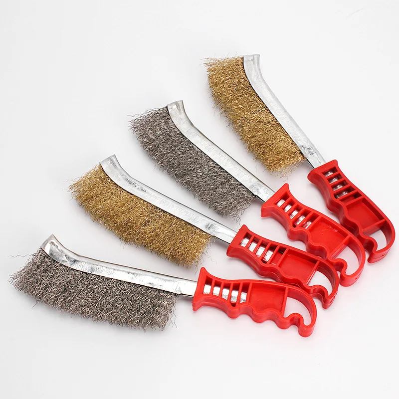 Industrial Stainless Steel & Brass Wire Brush Set Plastic Handle Rust Removal Scrubbing Cleaning Brush for Metal Polishing