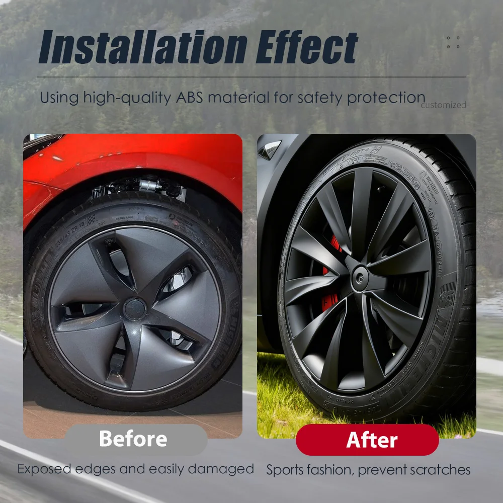 4PCS Hub Caps for Tesla Model 3 18 Inch Wheel Cover Performance Replacement Aero Wheels Full Rim Accessories 2018-2023 2022 2021