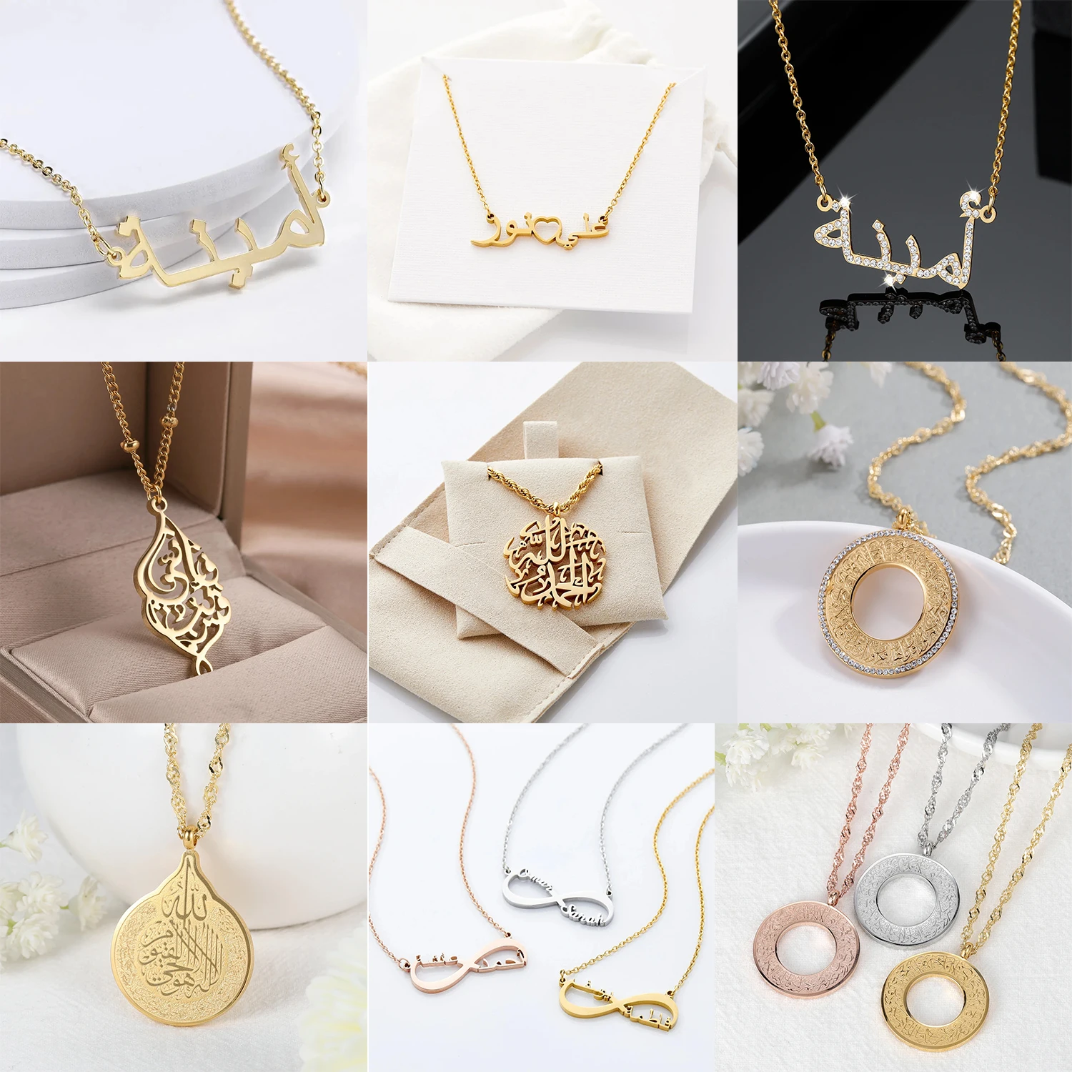 Hot Sale Muslim Jewelry Collection Allah Necklace Arabic Calligraphy  Custom Arabic Islamic Necklaces For Women Ramadan Gift