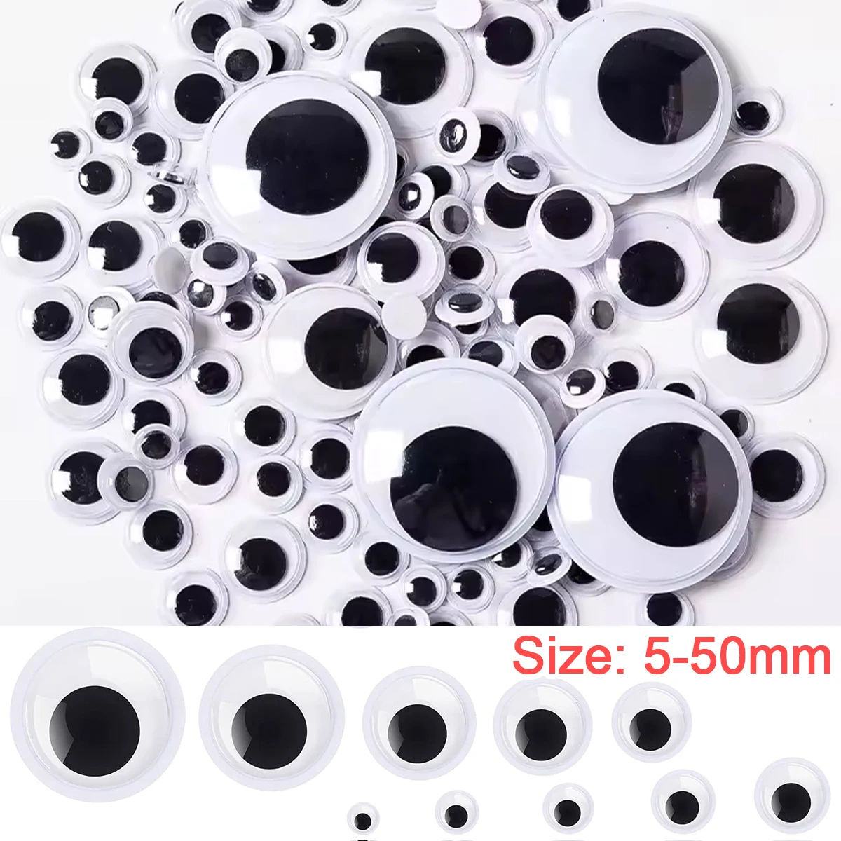 6-900pcs 5-50mm Self-Adhesive Wobble Eyes 3D Safety Eye Multi-Size Suitable for Diy Crochet Animal Eye Craft Decoration Accessor