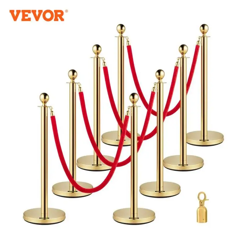 

VEVOR 35.4 Inch Gold/Silver Crowd Control Stanchion Posts Queue Red/Black Velvet Rope Line Barriers with Stable Base for Stadium