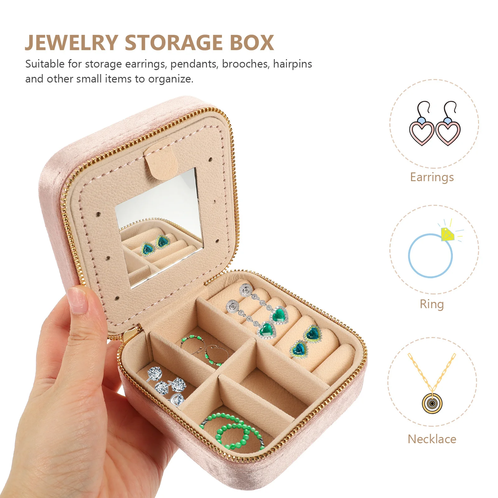 

Портативный мини-органайзер для ювелирных изделий, небольшой дорожный футляр с зеркалом для ожерелья, серег, колец, шкатулка для хранения ювелирных изделий