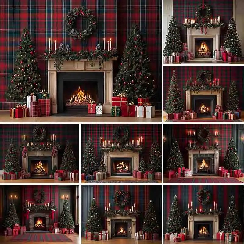 

LS Christmas Classic Fireplace Backgrounds Kids Adult Photography Props Child Baby Photocall Gifts Xmas Trees Backgrounds