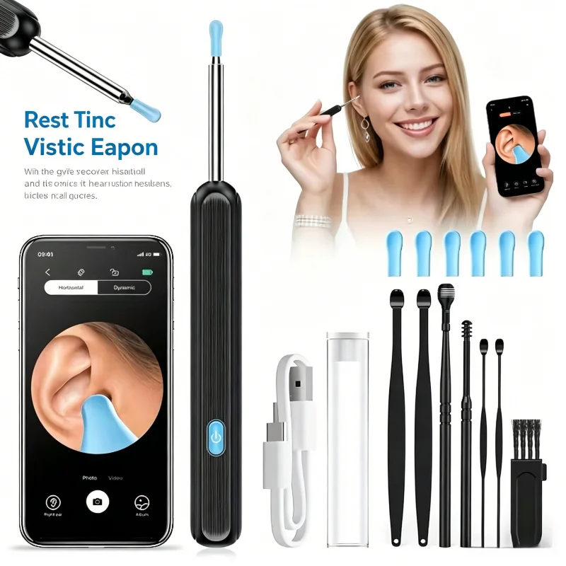 1080P HD Wireless Ear Endoscope Camera Kit with Flexible Probe Rechargeable Earwax Removal Tool WiFi Visual Ear Cleaner with 6 R