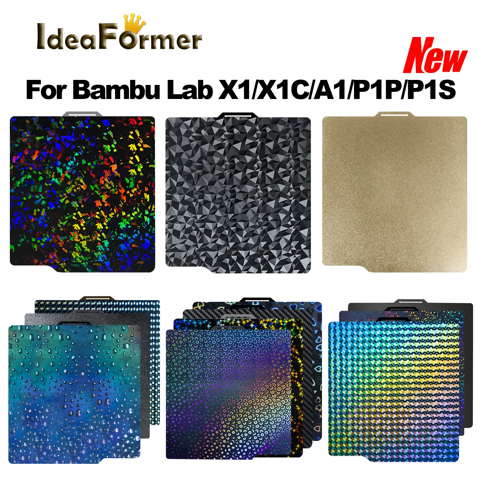 

Нагревательная пластина для 3D-принтера для Bambu Lab X1 X1C X1E P1P P1S A1 Аксессуары для 3D-принтера PET Углеродное волокно Алмазная текстура PEI