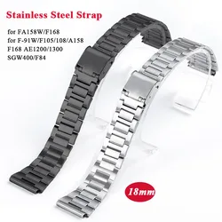 18mm Metal Watch Band for Casio F-91W Stainless Steel Wrist Band for F105/108/A158/168 AE1200/1300 Bracelet Accessories